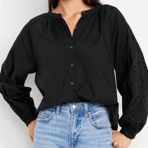 Old Navy Embroidered Eyelet Top L Black Embroidery Button Front Casual Vacation